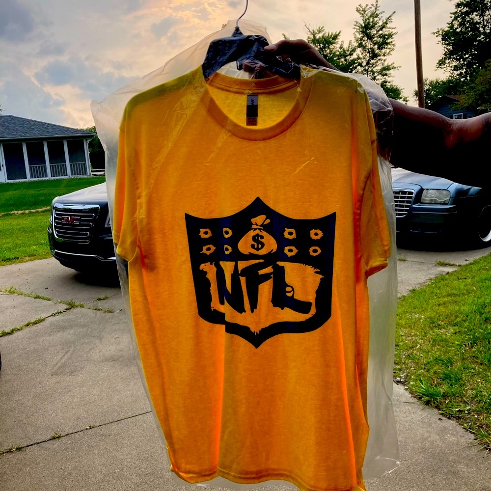 NFL tee Shirts custom design with bullet holes,with letter L as a gun. Money bag - Picture 2 of 6